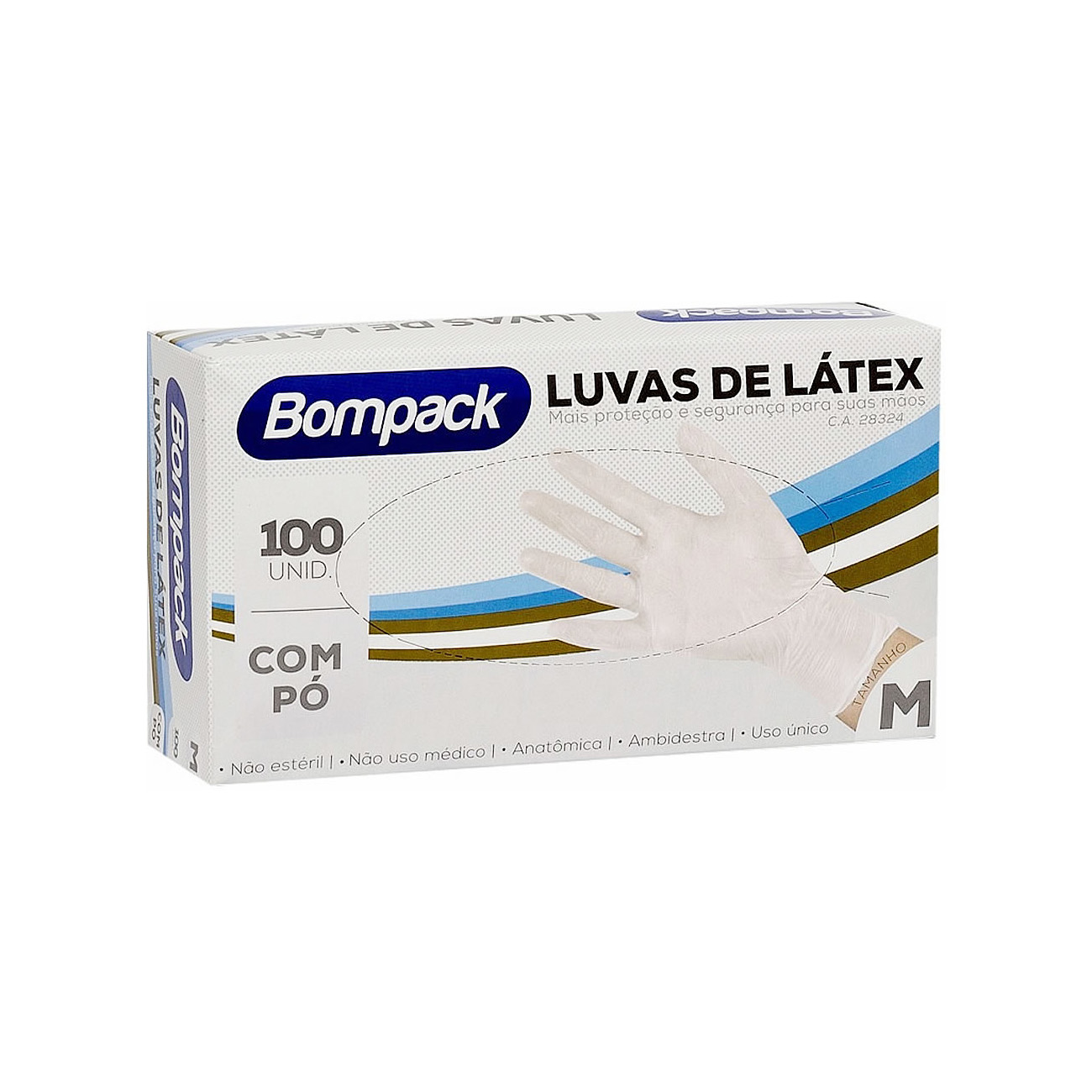 LUVA LATEX BOMPACK C/ 100 UN - TAMANHO M